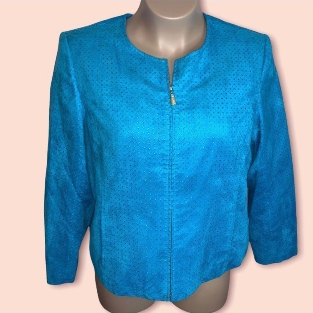 Size 18 Koret Blue Faux Suede Blazer Fashion Jacket Lined Long Sleeve